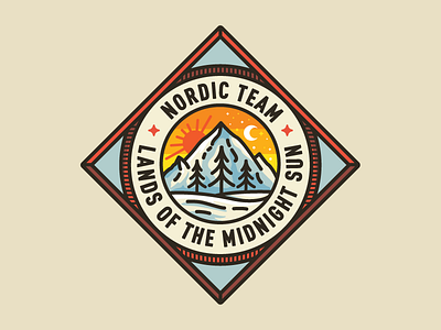 Nordic Retro badge crest illustration logo moon mountains retro skiing sun trees type winter