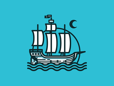 Boat boat captain illustration logo mark moon nautical ocean pirate sea ship water
