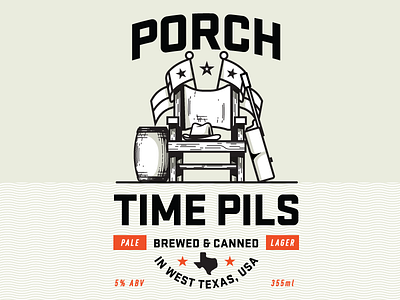 Porch Time Pils barrel beer brewed hops logo pilsner texas