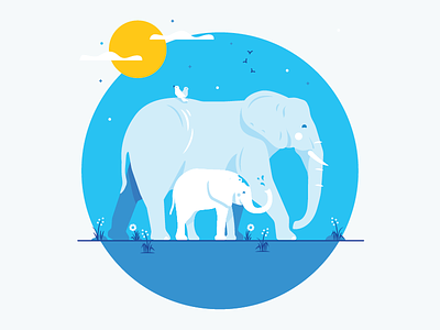 Philanthropy: Stop Ivory Trafficking calf elephant illustration mother sun