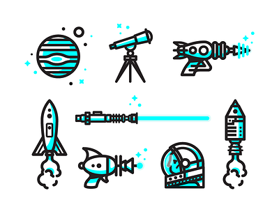 Space Icons astronaut galaxy icons illustrations laser lightsaber planet rocket space stars