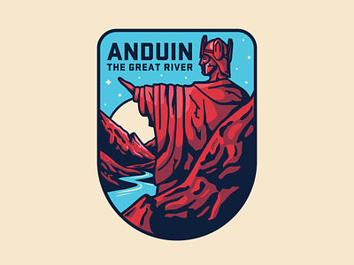 Anduin The Great River badge illustration mountains patch statue sun