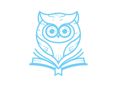 Owl bird blue book branding cute great horn owl illustration knowledge logo owl sketch vector