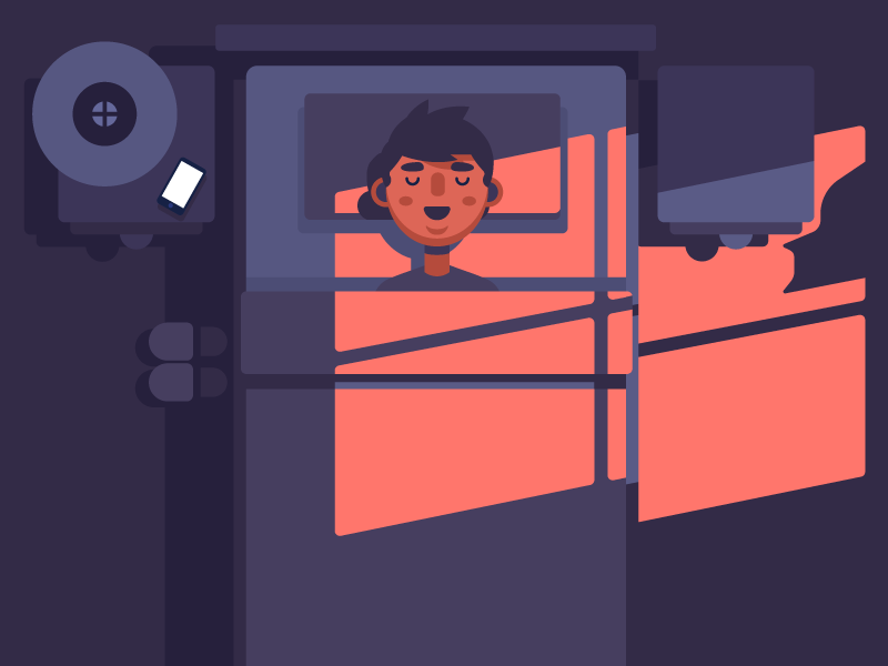 Sleeping bedroom character phone bed cat video illustration sleep motion