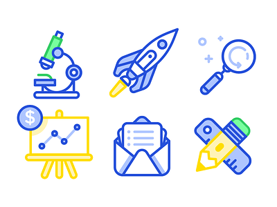 Various Icons chart icons illustration mail microscope pencil rocket search