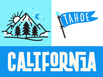 Tahoe cali california flag illustration mark mountains night sun tahoe type