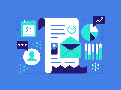 Prepare And Gather app calendar charts data email graphs illustration people pie