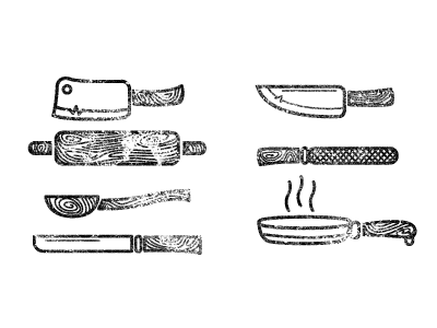 Butcher/Chef Icons black white butcher knifes meat texture wood