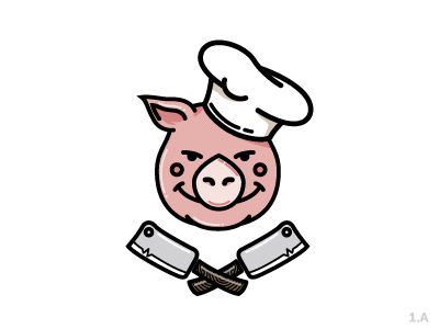Pig Chef Logo V1-V3 Concepts blades butcher chef cooking food grain happy hat knifes piggy texture wood