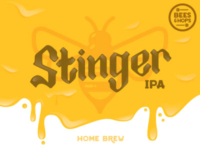 Bees & Hops Beer Label (WIP) beer bees brew drip hive home honey hops ipa stinger yellow