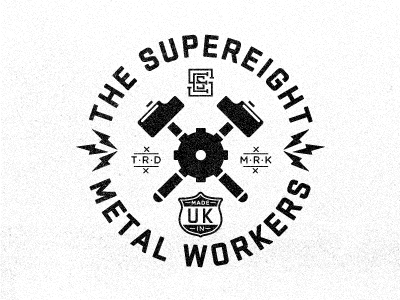 Super 8 Badges (WIP) badge bike bolt club custom cycle england forged gear hammer lightning melting monogram shield thunder type typography uk vintage