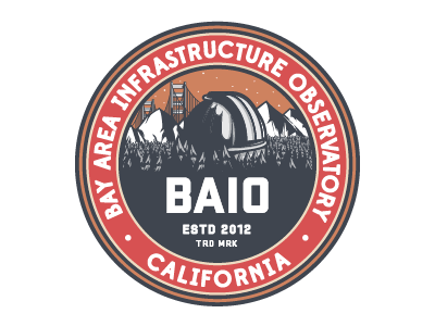 BAIO Badge Color & B/W bay bridge cali golden gate bridge illustration mountains observatory san fran sf trees type