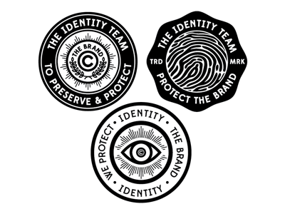 Identity Badges badges copy copy write crest custom eye finger finger print identity letters olive branch print seal team trade mark type