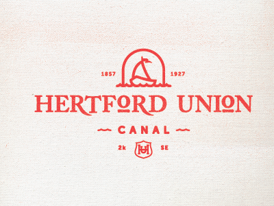 Hertford Union Canal badge boots bridge canal chain logo monogram old shield tunnel type uk water waves