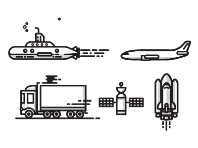 Transit Icons icons icons illustration jet plane satellite shuttle space stars submarine transit truck