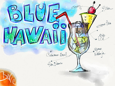 Blue Hawaii cocktail cocktail drawing drink hand drawing illustration ipad madewhitpaper paper 53