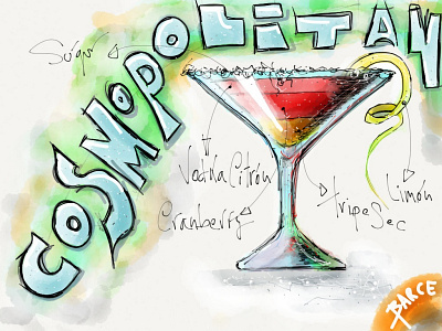 Cosmopolitan cocktail cocktail drawing drink hand drawing illustration ipad madewhitpaper paper 53 sketch