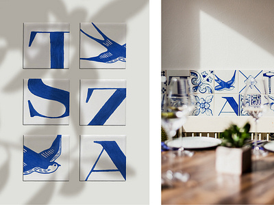 TASZKA blue and white brand identity portugal restaraunt typograhy wine