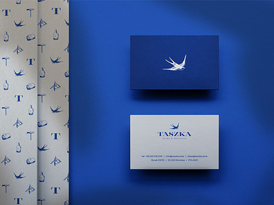 TASZKA blue and white brand bussines card idenity portugal restaraunt swallow wine