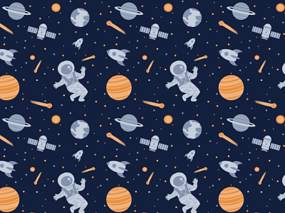 Space Pattern! comet design illustrated pattern illustration pattern planets rocket science science illustration space space illustration spaceman spaceship stars surfacedesign