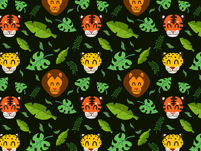 Big cat pattern (dark bg) design illustration illustrator surface design surface pattern surface pattern design