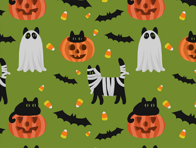 Halloween Black Cat Pattern design halloween holidays illustration pattern photoshop surface pattern surfacedesign