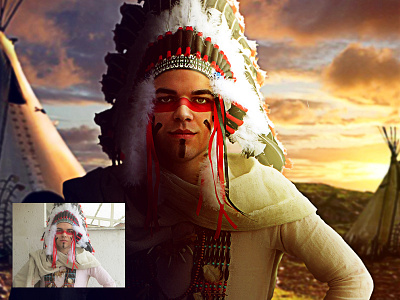 Costume photoshop before & After carnival costume native americans