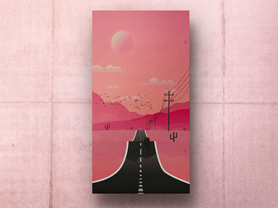 On the Road colors desert illustration illustrator moon photoshop poster road stars