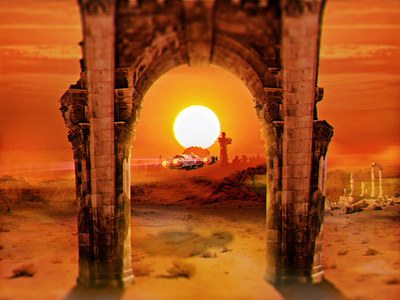 Desert Sci-Fi City colors desert illustration photoshop poster ruins scifi space sun sunset