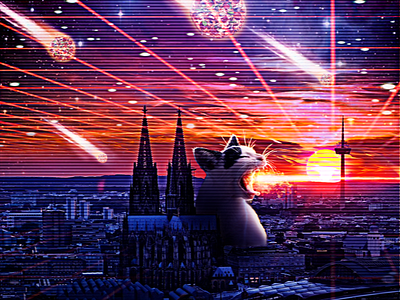 Cologne Catpocalyspe 80s style cat catzilla cologne dom grid laser pizza space trash