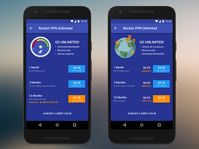 Rocket VPN Pricing Screen