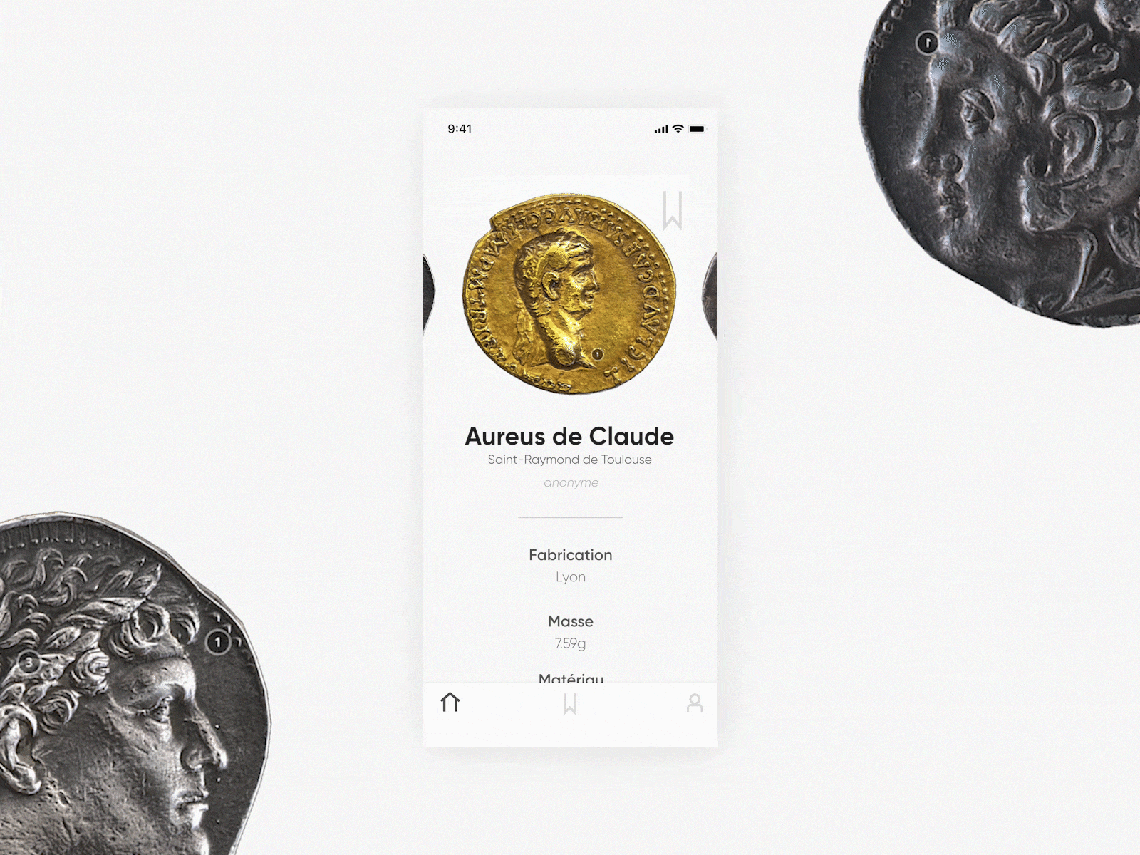 Ancient - App 3d ancient animation app coin culture design flat history microinteraction minimal money museum prototype tabbar typography ui ux