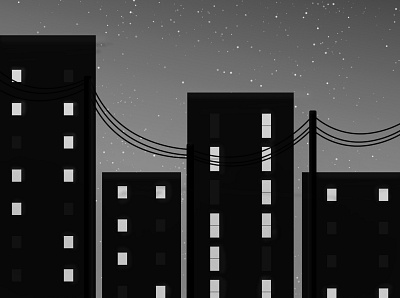 Night time in the city architecture buildings design dusk illustration moon moonlight night shadows starry stars windows