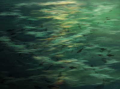 Fish calm design drawing dusk fish illustration light photoshop reflection sun swim underwater water