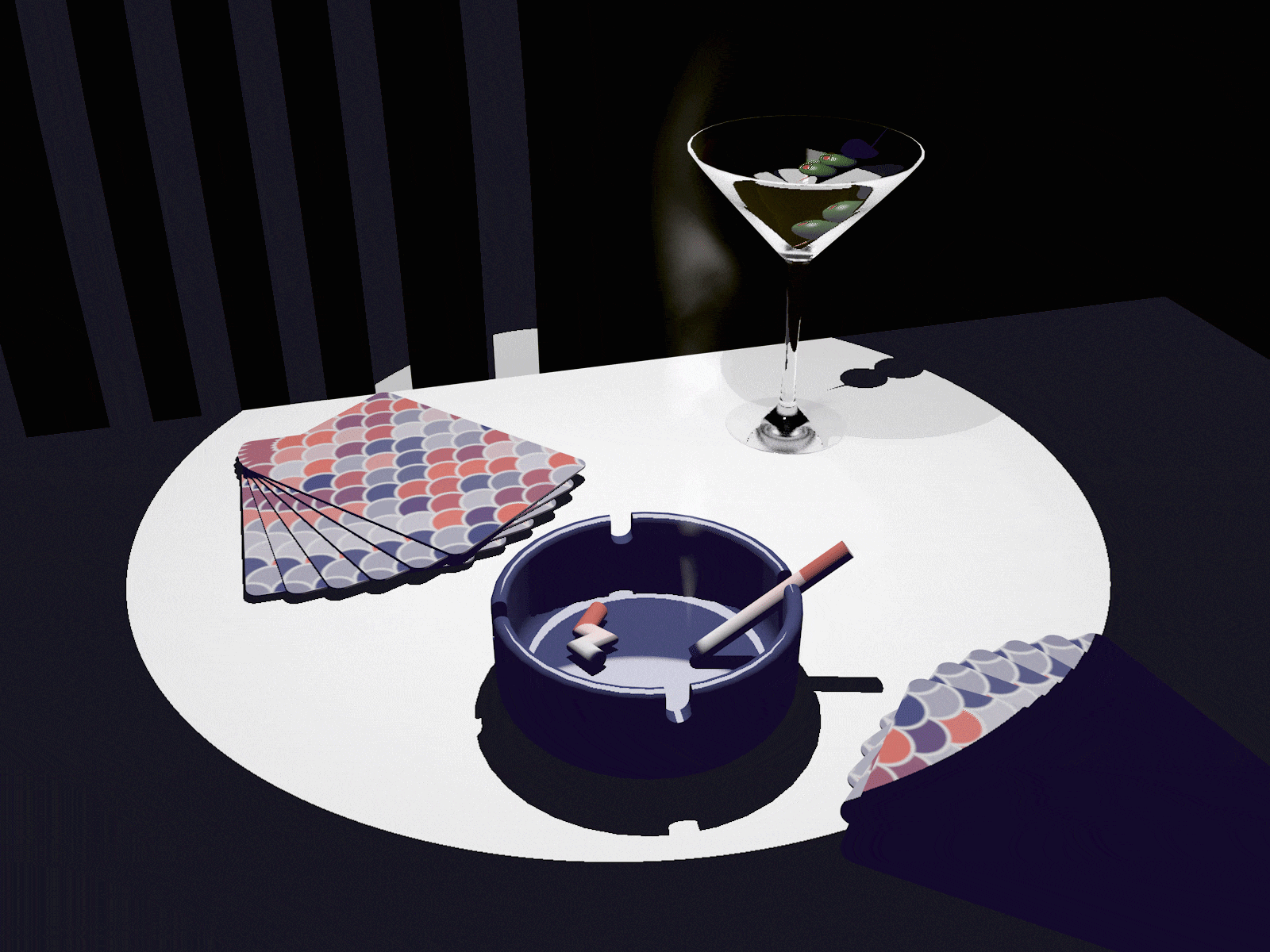 Go fish. 3dfordesigners animatedgif animation ashtray cards cigarette cinema4d gif graphic design martini noire poker smoke vector