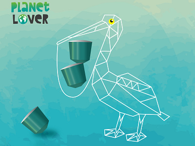 Planetlover Pelican & coffee capsules animals illustrated environmental illustration logo