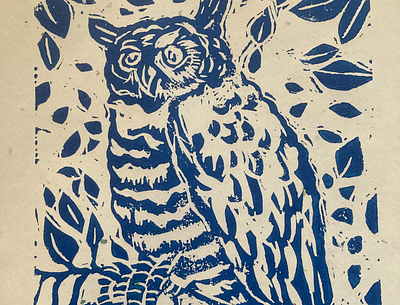 Owl linocut illustration linocut printmaking