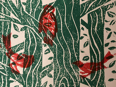 Birds linocut design illustration linocut print