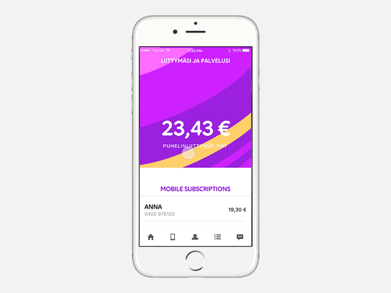 Scrolling concepts for Minun Telia app (iOS