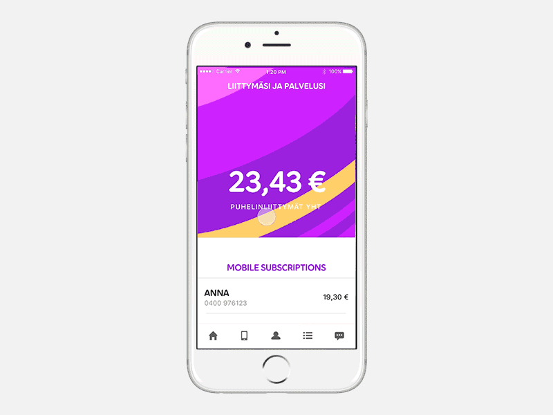 Scrolling concepts for Minun Telia app (iOS principle scroll ui animation