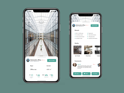 Offices to rent mobile app 🏫📱 app application cleanui design app designed green mobile offices to rent ui user interface ux vectors