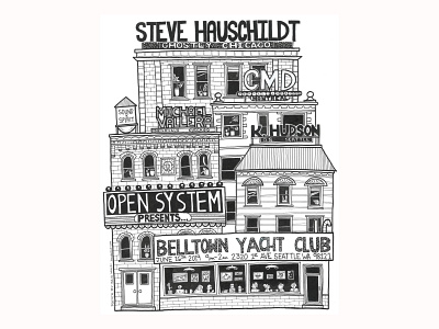 Open System Poster for Steve Hauschildt analog architecture buildings cityscape clean concept conceptual concert flyer concert poster design electronic music electronica faber castell illustration india ink micron pen music poster poster poster art
