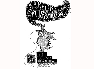 Vermillion Karaoke Night Poster analog concert flyer concert poster cute cute art design event poster faber castell illustration india ink karaoke micron pen monster monsters music poster night life