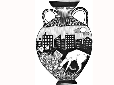 All The Humans Are Dead! amphora analog antique antiquity architecture deer deer illustration design editorial illustration faber castell greece illustration india ink micron pen vase