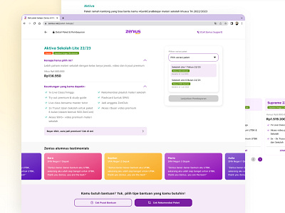 Package Detail Page on Zenius Website card design detail mobile mobile web package page payment product design responsive ui ux web website zenius