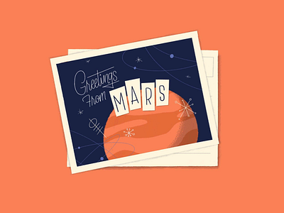 Postcards from space illustration lettering mars mid century modern postcard procreate space texture