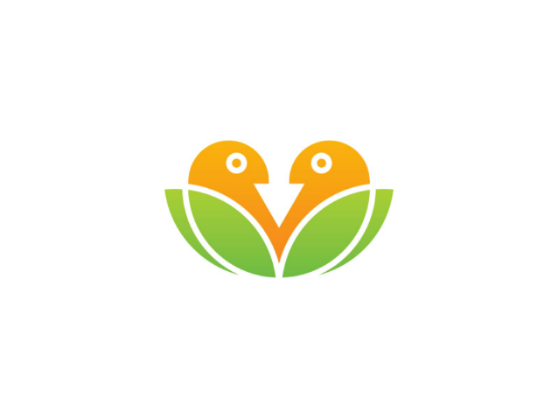 Bird Leaf Logo community landscape nature nest care health twin bird leaf vector logo