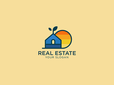 Real Estate Logo architecture building business construction cottage decor home hotel house logo modern real estate sun sunset vector