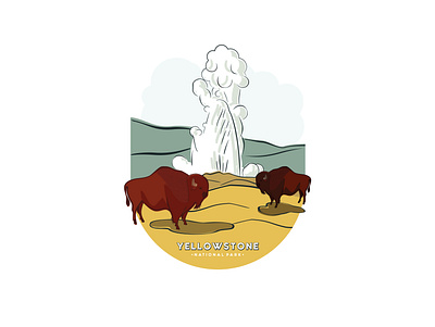old faithful geyser animal bison design illustration