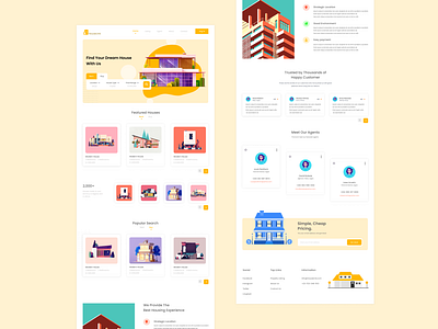 Real estate landing page web design animation app design flat illustration illustrator ui web website